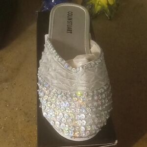 Colin Stuart Silver Rhinestone Mules